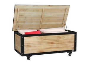 4255633552792 - Gartenbox Holz Auflagenbox 121L Aufbewahrungsbox mit Rollen Wetterbeständige Aufbewahrungskiste für Balkon Terrasse Natur - Outsunny