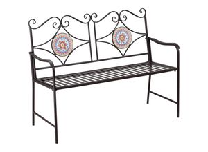 4255633552815 - Gartenbank Metall 2-Sitzer Parkbank mit Rückenlehne Armlehne Sitzbank mit Mosaiksteinen für Garten Balkon max 220 kg Braun 121 x 52 x 93 cm