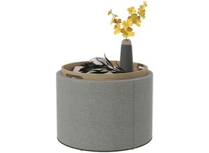 4255633553492 - Ottomane Runder Sitzhocker Polsterhocker mit Stauraum Klappdeckel in Leinenoptik für Wohnzimmer Schlafzimmer Grau Ø56 x 42 cm - Homcom