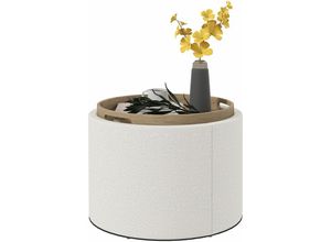 4255633553515 - Homcom - Ottomane Runder Sitzhocker Polsterhocker mit Stauraum Klappdeckel in Leinenoptik für Wohnzimmer Schlafzimmer Creme Ø56 x 42 cm