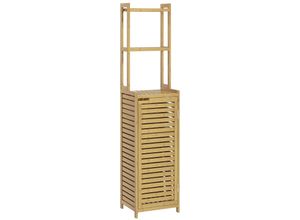 4255633553614 - Badezimmerschrank aus Bambus Badschrank mit Schrankfach Toilettenschrank mit 3 Offen Fächern Kippschutz für Bad Naturholz 385 x 33 x 170