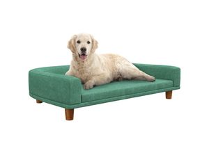 4255633557247 - Hundesofa Haustiersofa Katzensofa mit Kissen Hundebett für große Hunde Hundecouch mit Erhöhtem Design Hundesessel mit Holzbeine Grün 98