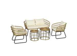 4255633558244 - Gartenmöbel-Set mit 2 Beistelltischen für 4 Personen beige 145L x 70B x 78Hcm