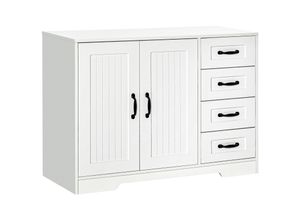 4255633558411 - Homcom - Sideboard Beistellschrank mit 4 Schubladen Küchenschrank Aufbewahrungsschrank mit verstellbarem Einlegeboden Kippschutz Weiß 105 x 40 x