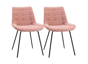 4255633558572 - 2er Set Esszimmerstuhl Küchenstuhl Polsterstuhl mit Rückenlehne Sitzbezug aus Samt für Wohnzimmer im Retrodesign Stahlbeine Rosa 50 x 61 x 79 cm