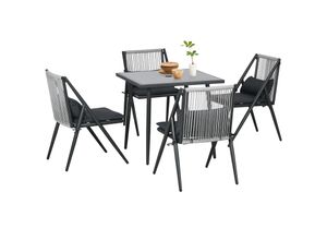 4255633560698 - Sitzgruppe mit 4 Stühlen grau 80L x 80B x 75H cm