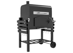 4255633561176 - BBQ Grillwagen mit Deckel und Ablagen Metall Schwarz Smoker Camping