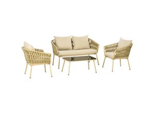 4255633563019 - Gartenmöbel-Set mit 2er Bank 2 Stühlen und Polsterkissen braun 130L x 66B x 72H cm