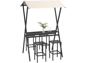 4255633565679 - Gartenbar-Set Rattan Bartisch mit 4 Barhockern Stehtisch mit Dach Sitzgruppe mit Fußstütze für Garten Balkon Stahl Schwarz - Schwarz - Outsunny