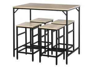 4255633566560 - Bartisch mit Barhocker Set 5-teiliges Bartisch-Set Stehtisch mit 4 Barhockern Tischset Küchentresen für Esszimmer Küche Stahl Eiche+Schwarz 100 x 60