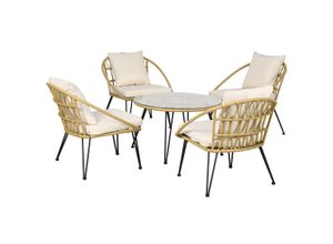 4255633567994 - Polyrattan Gartenmöbel-Set Sitzgarnitur 1 Esstisch & 4 Stühle Beige