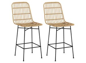 4255633568526 - Barhocker 2er-Set Barstuhl Tresenhocker mit Rückenlehne aus PE-Rattan Thekenstühle im Boho-Design Küchenhocker für Küche Esszimmer Stahl Gelb