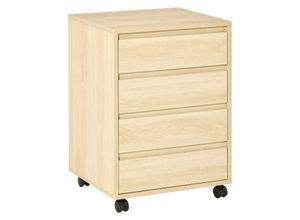 4255633569462 - Rollcontainer Aktenschrank Büroschrank mit 4 Schubladen Lagerschrank MDF Natur