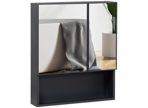 4255633570710 - Spiegelschrank Badezimmerschrank mit 5 Etagen Doppeltür Hängeschrank Medizinschrank für Schlafzimmer Schwarz 60 x 135 x 70 cm - Kleankin