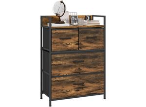 4255633571687 - Kommode Sideboard mit 4 Faltbaren Schubladen aus Stoff Regal und Griff Aufbewahrungsschrank mit Industrial Design Stahlrahmen für Wohnzimmer