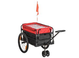 4255633572028 - 2-in-1 Fahrradanhänger Lastenanhänger 40 kg Belastbarkeit Schwarz+Rot