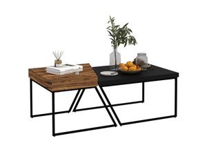 4255633574572 - Couchtisch 2er Set Beistelltisch mit Stahlrahmen Geometrischem Industriedesign Wohnzimmertisch für Schlafzimmer Büro Schwarz - Homcom