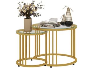 4255633574596 - Homcom - Couchtisch 2er-Set Stapelbar Beistelltisch mit Stahlgestell Kaffeetisch Wohnzimmertisch für Büro Schlafzimmer Gold