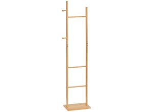 4255633577443 - Homcom - Garderobenständer Kleiderständer mit 2 Haken 3 Stangen Jackerständer für Hüte Kleidung für Eingang Flur 36 x 24 x 168 cm Bambus