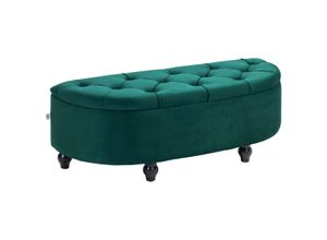 4255633578235 - Homcom - Sitzbank mit Stauraum Sitztruhe mit geöffnetem Deckel Velvet-Touch Polsterbank für Schlafzimmer Gummiholz Dunkelgrün 120 x 46 x 42 cm