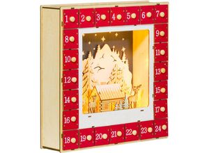 4255633582560 - Homcom - Adventskalender zum Befüllen 24 Schubladen Fächer Weihnachtskalender mit LED-Lichtern Adventskalenderbox Weihnachtsdekoration diy mdf 34 x 7