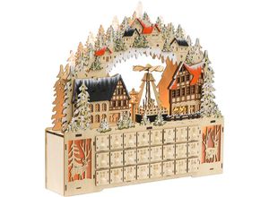 4255633582584 - Adventskalender zum Befüllen 24 Schubladen Fächer Weihnachtskalender mit LED-Lichtern Adventskalenderbox Weihnachtsdekoration diy mdf Naturholz 45 x