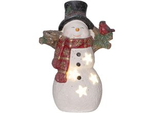 4255633582799 - Homcom - Weihnachtsdeko Figur Schneemann mit Schals Hüte und Vögel 38 cm Weihnachtsfigur mit LED-Licht Dekofigur zu Weihnachten für In- und