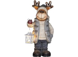 4255633582942 - Homcom - Weihnachtsdeko Figur Rentier mit Laterne 52 cm Weihnachtsfigur mit LED-Licht Dekofigur zu Weihnachten für In- und Outdoor Metall