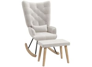 4255633584052 - Schaukelsessel mit Hocker Relaxsessel mit Samtoptik Kissen Cremeweiß