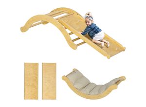 4255633586087 - AIYAPLAY 4 in 1 Klettergerüst Set mit Rutsche Kletterdreieck aus Holz Indoor