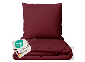 4255636628487 - NYVI Bettwäsche Set DreamScience Mikrofaser Uni - Atmungsaktiv & Weich - Mit Reißverschluss Größe135x200 + 80x80 cm Farbebordeaux