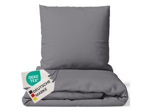 4255636628517 - NYVI Bettwäsche Set DreamScience Mikrofaser Uni - Atmungsaktiv & Weich - Mit Reißverschluss Größe135x200 + 80x80 cm Farbegrau