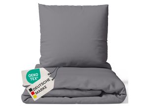 4255636629620 - NYVI Bettwäsche Set DreamScience Renforcé Uni - Atmungsaktiv & Weich - 100% Baumwolle - Mit Reißverschluss Farbegrau Größe155x220 + 80x80 cm