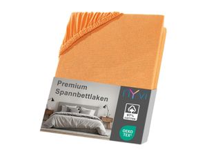 4255636633856 - NYVI Spannbettlaken DreamScience Premium - Komfort Spannbetttuch 190g m² Einlaufschutz Bügelfrei mit Gummizug Farbeorange Größe180 - 200x220 + 40 cm Boxspringbett
