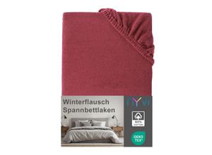 4255636634419 - NYVI Spannbettlaken DreamScience Winterflausch für Matratzen bis 22 cm Höhe - Wärmendes & Kuschelweiches Winter Bettlaken Spannbetttuch Farbebordeaux Größe140x200 - 160x200 cm