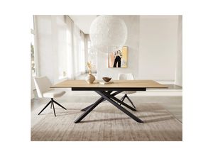 4255644983523 - Esszimmertisch Edge Keramik Laminam® Sabbia Eichefarbig 180-220x100 Kreuzgestell Rechteck Schwarz ausziehbar