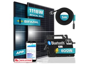 4255656228636 - SUNNIVA® Balkonkraftwerk BIFAZIAL 1118 800W Solaranlage mit 800W Astro-Energy Micro Wechselrichter mit Wifi Bluetooth upgradebar drosselbar 2x 430W Solarmodule 5m Kabel Photovoltaikanlage