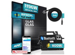 4255656230042 - SUNNIVA® Balkonkraftwerk FULL BLACK BIFACIAL 1196W   800W Solaranlage mit 800W ASTRO-ENERGY Micro Wechselrichter Wifi Bluetooth upgradebar drosselbar 2x460W Bifaziale All Black Solarmodule 5m Kabel Photovoltaikanlage PV