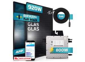 4255656231216 - SUNNIVA® Balkonkraftwerk FULL BLACK BIFACIAL 1196W   800W Solaranlage mit 800W Beny Micro Wechselrichter drosselbar 2x460W Bifaziale All Black Glas-Glas Solarmodule 5m Kabel Photovoltaikanlage PV