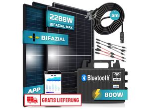 4255656235795 - SUNNIVA® Balkonkraftwerk Black Frame BIFACIAL 2288 800W Solaranlage mit 800W TSUN Micro Wechselrichter Wifi Bluetooth upgradebar drosselbar4x440W Bifaziale Solarmodule 5m KabelPhotovoltaikanlage