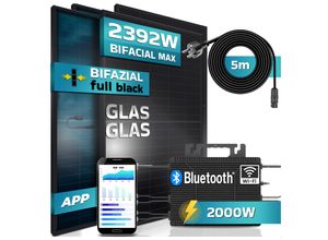 4255656235894 - SUNNIVA® 2392W Balkonkraftwerk 2000W komplett Steckdose - Astro Energy 2000W Wechselrichter -PV Solaranlage Komplettset-4x 460W BIFAZIAL FULL BLACK Glas Glas Solarmodule-inkl5m Kabel - Bluetooth WIFI