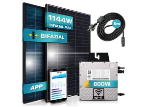4255656235924 - SUNNIVA® Balkonkraftwerk Black Frame BIFACIAL 1144 800W Solaranlage mit 800W Beny Micro Wechselrichter Wifi upgradebar drosselbar 2x440W Bifaziale Solarmodule 5m Anschlusskabel Photovoltaikanlage