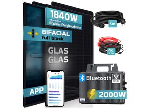4255656235962 - SUNNIVA® 1840W Balkonkraftwerk BIFAZIAL FULLBLACK komplett Steckdose TSUN 2000W Wechselrichter PV Solaranlage 4x 460W Glas-Glas Solarmodule inkl 5m Kabel Bluetooth WIFI Komplettset