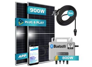 4255656236068 - SUNNIVA® 900W Balkonkraftwerk 800W komplett Steckdose - Ecoflow Stream 800W Wechselrichter - PV Solaranlage Komplettset - 2x 450W (900W) Solarmodule - inkl 5m Kabel - Bluetooth WIFI
