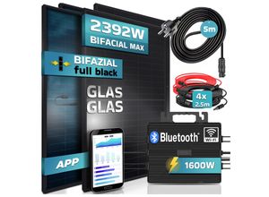 4255656236129 - SUNNIVA® 2392W Balkonkraftwerk 1600W komplett Steckdose - Astro Energy 1600W Wechselrichter -PV Solaranlage Komplettset-4x 460W BIFAZIAL FULL BLACK Glas Glas Solarmodule-inkl5m Kabel - Bluetooth WIFI