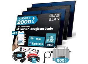 4255656236273 - SUNNIVA® 2000W Balkonkraftwerk BIFAZIAL FULLBLACK komplett Steckdose ECOFLOW 800 Watt Wechselrichter PV Solaranlage Komplettset 4x 500W N-Type Glas-Glas Bifacial Solarmodule 5m Kabel & 4x 25m Solarkabel