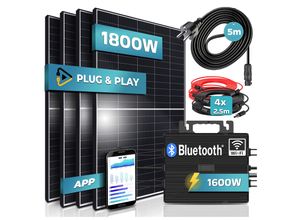 4255656236303 - SUNNIVA® 1800W Balkonkraftwerk 1600W komplett Steckdose - Astro E 1600W Wechselrichter - PV Solaranlage Komplettset - 4x 450W (1800W) Solarmodule Black Frame - inkl 5m Kabel - Bluetooth WIFI
