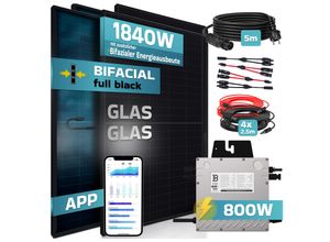 4255656236631 - SUNNIVA® 1840W Balkonkraftwerk BIFAZIAL FULLBLACK komplett Steckdose BENY 800W Wechselrichter PV Solaranlage 4x 460W Glas-Glas Solarmodule inkl 5m Kabel Komplettset 4255656236631 - SUNNIVA® 1840W Balkonkraftwerk BIFAZIAL FULLBLACK komplett Steckdose BENY 800W Wechselrichter PV Solaranlage 4x 460W Glas-Glas Solarmodule inkl 5m Kabel Komplettset
