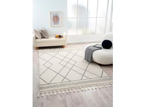 4255663124204 - Hochflor-Teppich MYFLAIR MÖBEL & ACCESSOIRES Moroccan Design Teppiche Gr B L 200 cm x 290 cm 24 mm 1 St grau (weiß grau) Fransenteppich Esszimmerteppiche modern marokkanisches Design Rauten Muster weich mit Fransen