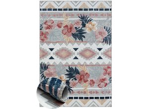 4255663160141 - Teppich MYFLAIR MÖBEL & ACCESSOIRES Lotus Teppiche Gr B L 140 cm x 200 cm 8 mm 1 St bunt (graumulti) Esszimmerteppiche florales Design Blumen Motiv Outdoor geeignet Balkon Terrasse